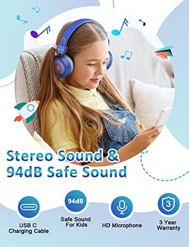 Нови слушалки за Bluetooth Bluetooth со микрофон Bluetooth 5.0 БЕСПЛАТНИ ДЕЦА Слушалки со 32H Playtime/94DB волумен ограничен на слушалки за уво