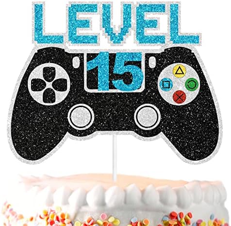 Тинејџерска видео игра со тематски 15 -ти роденденски торта за торта - тематска игра со видео игри на ниво на отклучување на забави за декорација
