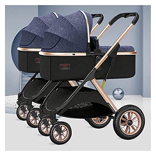 Шетач за бебиња со близнаци за новороденче и дете со алуминиумска рамка, лесна рамо до рамо двоен шетач со лежечки седишта, шетач за шетач