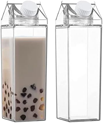 Шишиња со вода со картони со млеко од липси | 2 парчиња квадратни преносни чаши шише со вода | Чиста сад за пиење од пластика за