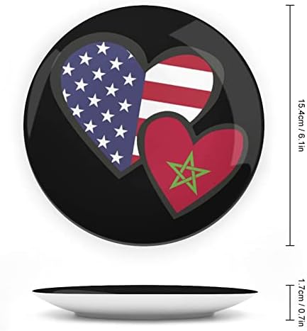 Испреплетени Срца Американско Мароко Знаме Керамичка Коска Кина Декоративни Плочи Со Штанд Виси Орнаменти Вечера Плочи