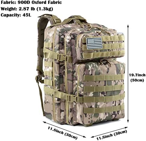Долг чувар воен тактички ранец - мажи 45L 3 дена голем армиски мол -систем за кампување торбички за пешачење