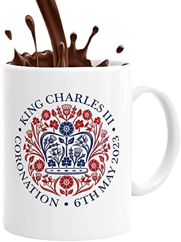 Крал Чарлс III Коронативната кригла, чаши за кафе на кралот на Англија, 2023 година Официјален амблем кригла кралот Чарлс III комеморативен
