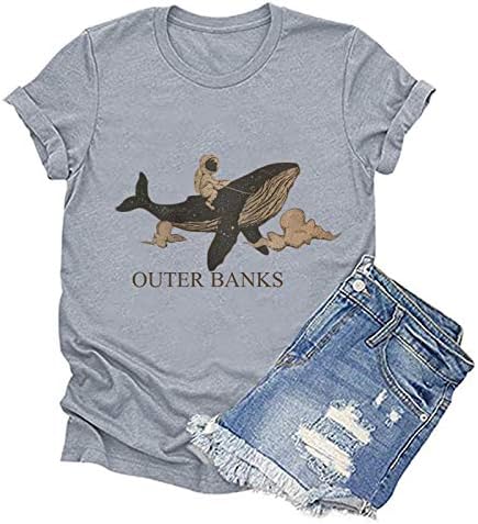 Letterенски летни врвови на ракав, животински случајно океан, кратка блуза, печатење на врвови, печати женски брзи суви кошули