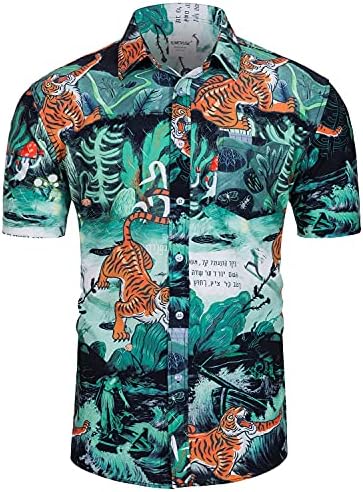 Tunevuse Mens Хавајски кошула со краток ракав костуми од цвеќиња од цвеќиња Тропски 2 парчиња копче надолу кошули и шорцеви облека