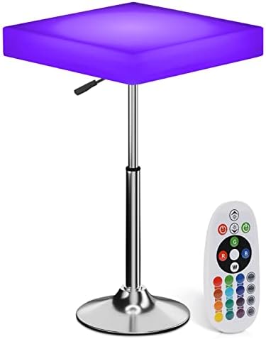 Monibloom 23,5-инчен LED коктел табела, 16 RGB бои Промена на LED плоштад паб-табела со далечинска, 29,5 -39 прилагодлива висина LED мебел за затемнување на LED LED осветлување светло за