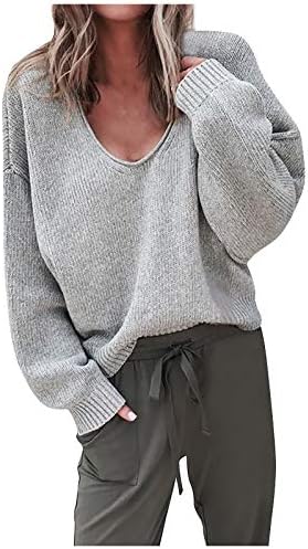 V-џемпер џемпер жени со долги ракави џемпер случајна лабава врвна кошула v-врат џемпер џемпер