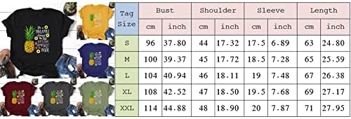 Флорални врвови за жени, симпатична ананас печатена летна маица со кратки ракави, обични графички маички