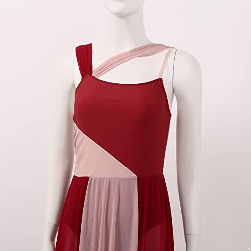 Womenе женска женска мрежа без ракави во боја на решетката, здолниште со леотарски балет лирски модерен танц фустан, танцувачка облека за танцување