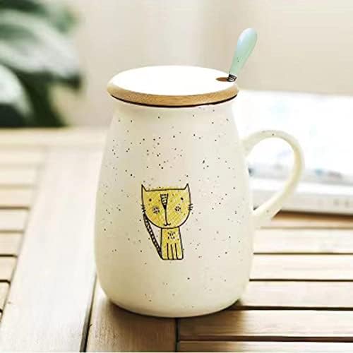 Симпатична керамичка шолја за кафе за мачки со капак и лажица, која се користи за чај со лабави лисја, какао, чаши за чај, подароци