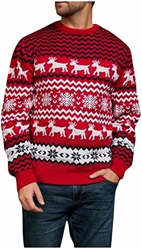 Машки плетен џемпер моден Божиќен џемпер врвен топол пулвер тркалезен врат со долг ракав џемпер џемпер од волна