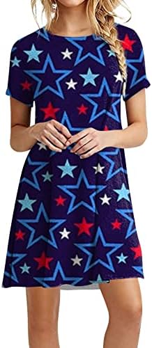 Облека за Денот на независноста на ADSSDQ за жени лето плус големина маица фустан страствени патриотски кратки ракави V-вратоврски