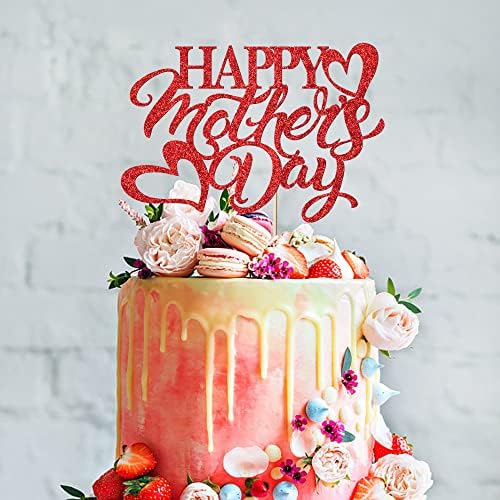 Среќен Топер за торта за ден на мајката ， Декорација за роденденска забава за мајка, најдобра мајка декор на торта, забава за мајката за црвена сјајна торта за укра?