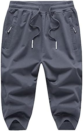 Машки шорцеви од Јујангдпб 3/4 џогер капри панталони случајни џебови за патенти за влечење