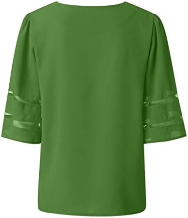 Блуза за жени удобна врвна кошула против вратот мрежи врвни труба половина ракави обични Божиќни жени летни врвови c-зелена боја