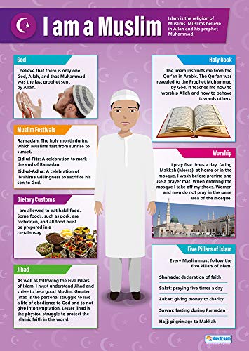 Дневно образование Јас сум муслиман | Постери за верско образование | Ламинирана хартија за сјај со мерење 33 ”x 23,5” | Графикони за религиозни студии за училницата | ?