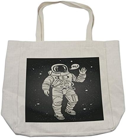 Ambesonne outer вселенска торба за купување, поп-астронаут Астронаут поздравувајќи со говорен меур Комета Авантуристички патник,
