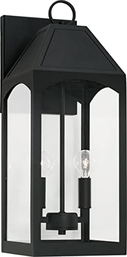 Капитал осветлување 946342BK Бартон чисто стакло на отворено виси фенер, 4-светло 240 вкупно вати, 27 H x 10 W, црно