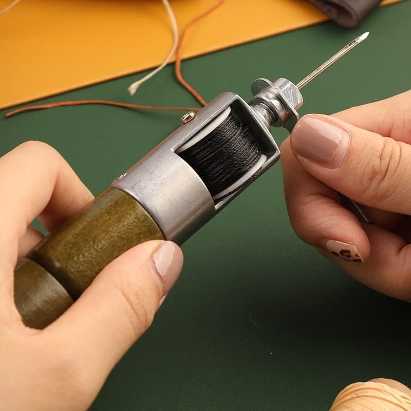 Kaobuy машина за шиење со рака, восочен комплет за конец DIY кожен алатка за шиење за шиење AWL за кожни ленти за зашивање ленти за чевли
