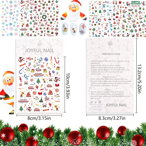 12 чаршафи Божиќни налепници за налепници за уметност, самолепливи декорации за нокти, ленти со 2 парчиња датотека за нокти, Дедо Мраз, Снегулка