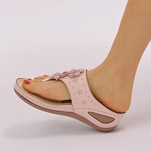 Флип -флопс сандали за жени со лак поддршка за удобна прошетка летни клинови чевли жени сандали потпетици