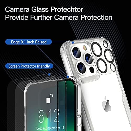 OreTech дизајниран за iPhone 13 Pro Case, со [2 x заштитен екран за стаклена екран] [1 x заштитник на леќи на фотоапаратот] [Не-Yelling]
