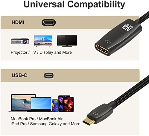 Dghumen 8K USB C до HDMI 2.1 адаптер, тип C до HDMI Femaleенски адаптер, Thunderbolt 3/4 компатибилен, поддржува 8K@30Hz, 4K@120Hz,