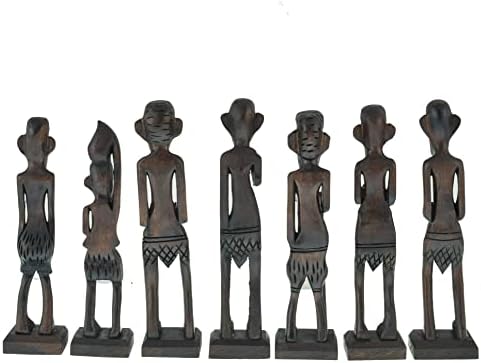 Авикси дрвени африкански музички фигурини скулптури сет од 7 рачни врежани домашни племиња фигурински музички статуи