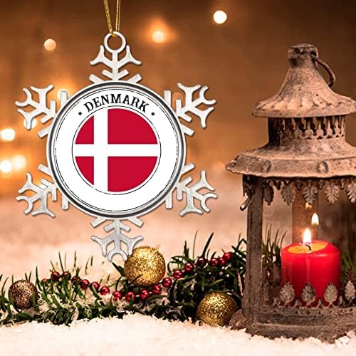 Данска метална снегулка украси за Божиќни украси Патриотска земја сувенир подарок новогодишно дрво виси украс Данска Национално знаме Божиќ што виси Божиќна заба