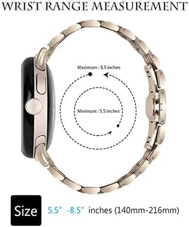 AiSports компатибилен со Google Pixel Watch Watch Band Не'рѓосувачки челик за жени мажи, прилагодлив метал од не'рѓосувачки челик метал пеперутка нараквица за нараквица за нараквиц