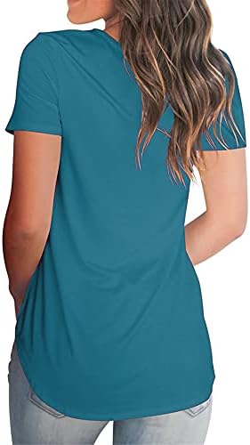 Andongnywell Chrortенски солидна боја Краток ракав со кратки ракави V-Leck Loose Tee Основни маици врвови Туника блуза