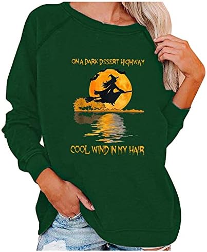 Женска џемпер за Ноќта на вештерките на темна пустинска автопат ладен ветер во мојата коса графички врвови смешни кошули за вештерки врвови блуза
