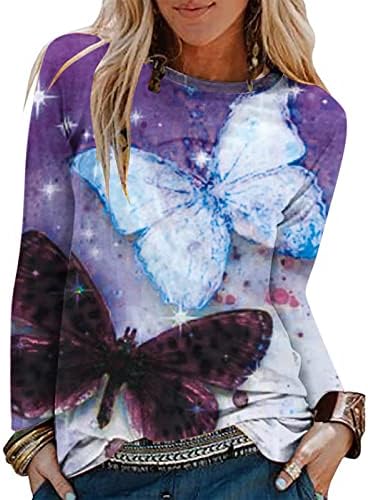 Brkewi Loose Fit Crewneck Sweatshirt за жени со долги ракави Туника врвови тинејџери девојки симпатична маица Полка точка срцеви