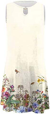 Фустан Без ракави За Жени Симпатичен Фустан Со Цветен Резервоар За Печатење Секојдневен Летен Фустан На Плажа Шупливи Фустани Со Маици Со О-Врат