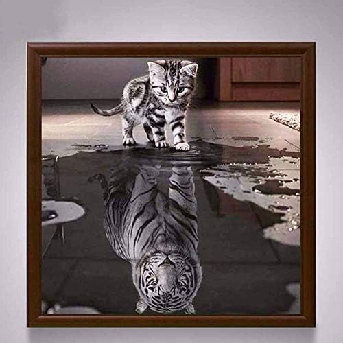 Ракотворби за рефлексија на мачки тигар 5д DIY дијамантски сликарство Крст бод животински дијамантски везови мозаик европски