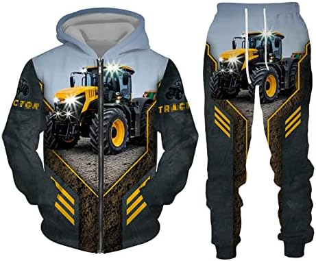 Mens 3D печатено тракторско камион ладно дуксери одговара на долги ракави поставува спортска облека за обични тренерки