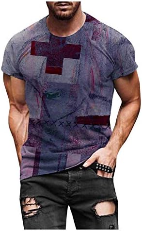 Xxbr Краток ракав тренинг маици вкрстени печатени графички мета тенок фит христијански атлетски мускули врвови плус големина