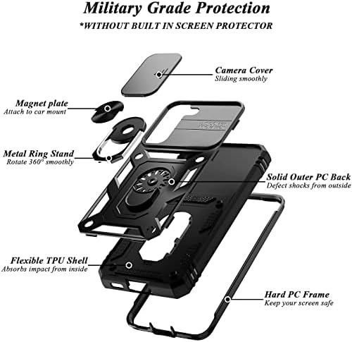 Qireoky За Samsung Galaxy S22 Случај Со Лизгачки Капак На Камерата Воено Одделение 2 во 1 Тешка Заштитна Прашина Отпорна На