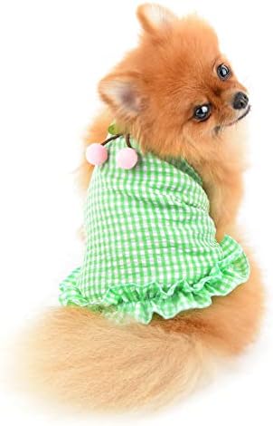 Платени мали девојки кучиња фустан карирана цреша пролетна летна садница мека удобна облека за дишење кученца, пулвер без ракави мачки