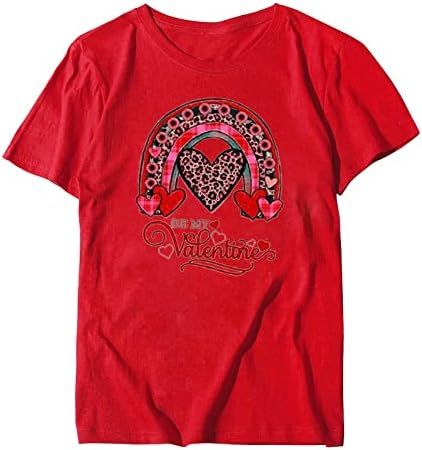 Денот на в Valentубените кошула за женски симпатична маица за печатење loveубов срцеви печатени кошули со кратки ракави графички маички