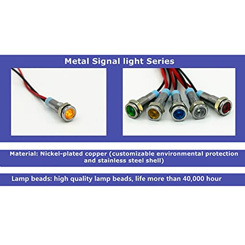 4 парчиња 12мм метална индикатор светло, 220V сигнал светло водоотпорен безбедносен сигнал светло за предупредување со жица од 15 см, сина