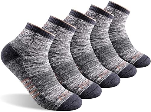 Чорапи за пешачење за мажи за пешачење за машка машка, чистата за влага од памук перничиња на глуждот, четвртина екипаж чорапи