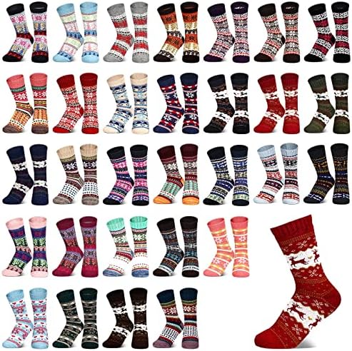 30 пара зимски чорапи Шарени топли чорапи во големо унисекс ладно време екипаж чорапи гроздобер модели чорапи, 30 стилови