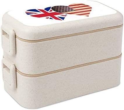 Британско Знаме И Американско Знаме Двојно Наредени Бенто Кутија За Ручек Контејнер За Ручек За Повеќекратна Употреба Со Прибор Поставен