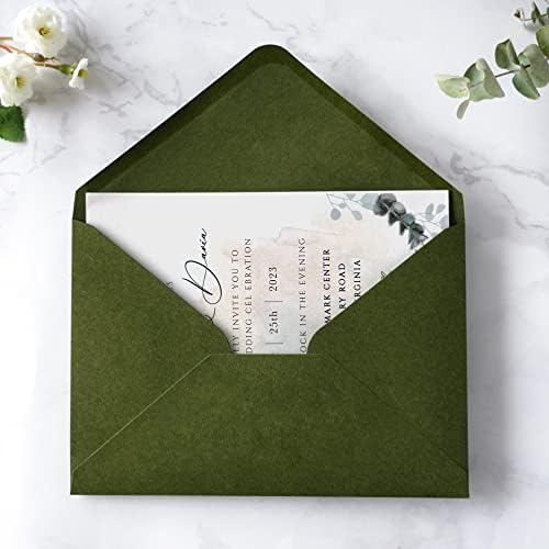 Ponatia 50 парчиња/пакувања A7 пликови, 5,25 x 7,5 '' Олит зелени коверти за 5x7 '' свадби картички, покани за дипломирање, акрилни покани,