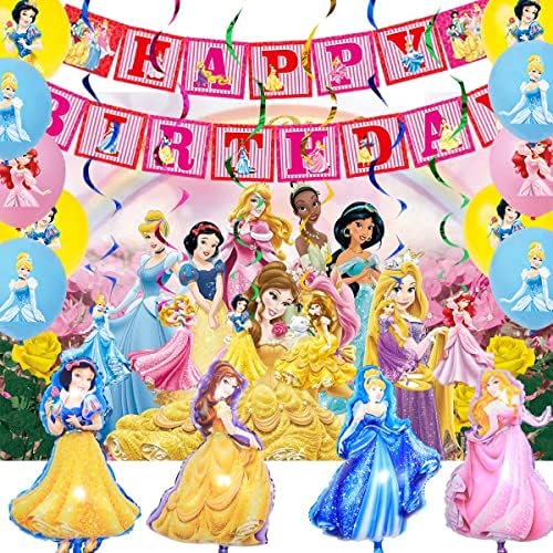 Принцеза Роденден Материјали за 20 Гости, Принцеза Роденден Декорација Вклучуваат Среќен Роденден Банер, Балони, алуминиумски филм балон, Позадина,