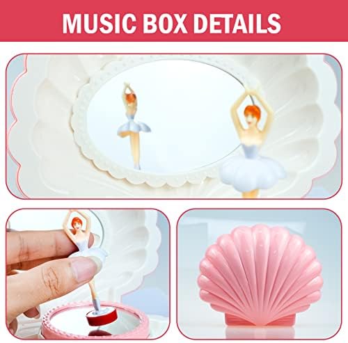 Музичка кутија со школка балерина, розови музички кутии за девојчиња за роденденски подарок, класична ретро мелодија, кутија за накит со