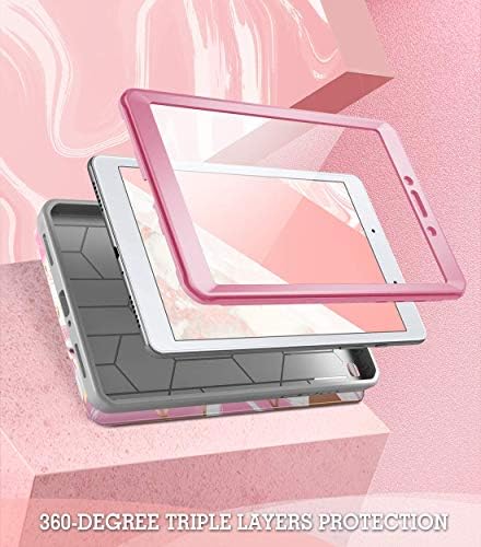 Marble Series Popshine дизајнирана за Samsung Galaxy Tab A 8.0 2019 Case, Model SM-T290/SM-T295, Preat Premium 360 Stee Protective Folio Cover со вграден заштитник на екранот, течен мермер розова
