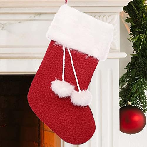 Меморијален Божиќ украс 17 инчи црвени и сиви Божиќни чорапи Факс Божиќ Божиќни чорапи, виси украси, бонбони за подароци за Божиќни