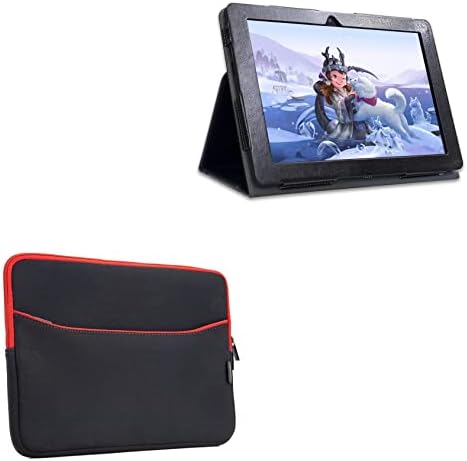 Кутија во Boxwave Компатибилен со Simbans Picassotab - Softsuit со џеб, мека торбичка Неопрена покриена ракав Зипер џеб - џет црна со црвена